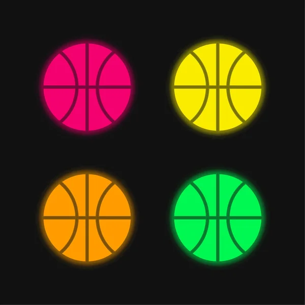 Jeu Basket Ball Quatre Couleurs Brillant Icône Vectorielle Néon — Image vectorielle