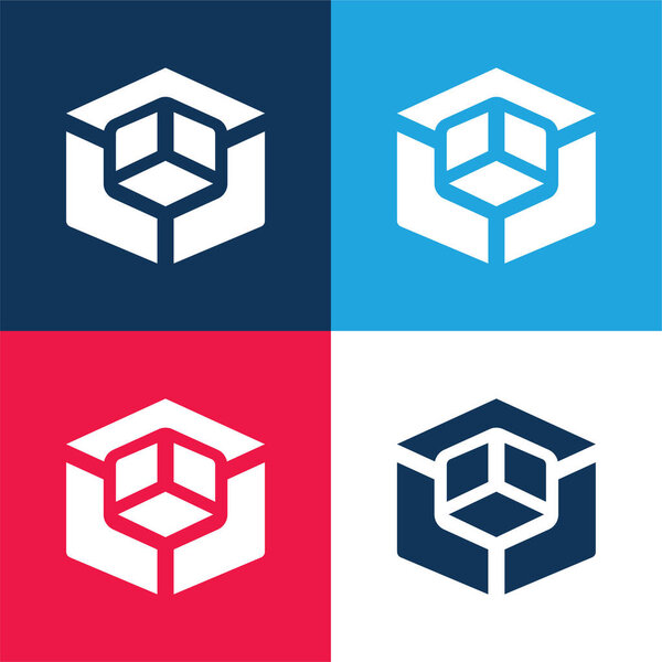 3d моделирование синий и красный четыре цвета минимальный набор значков