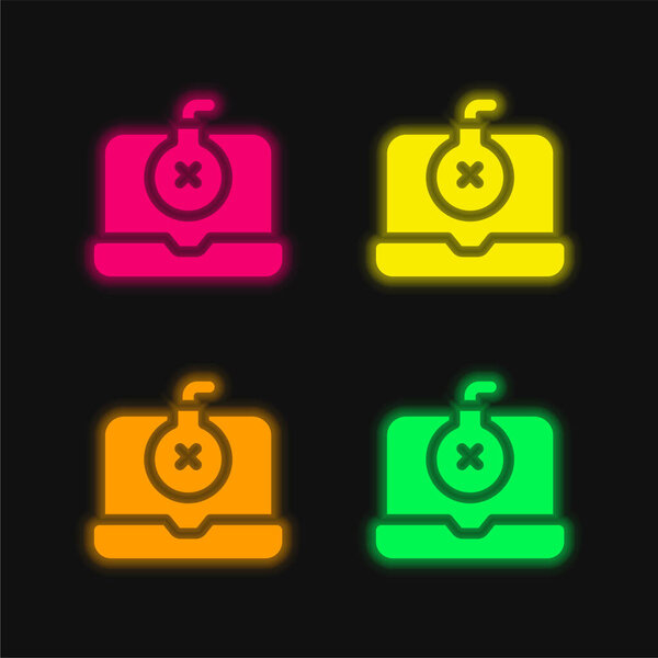 Бомба четыре цвета светящийся неоновый вектор значок