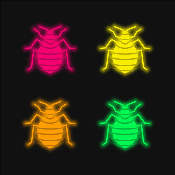 Bed Bug four color glowing neon vector icon