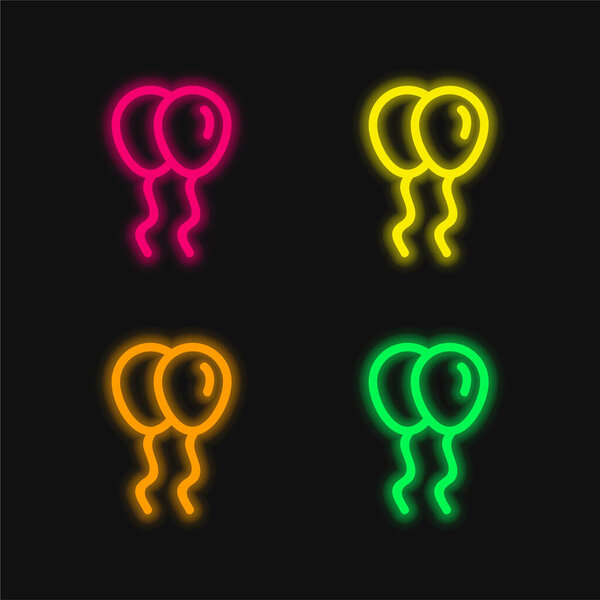 Balloons Couple four color glowing neon vector icon