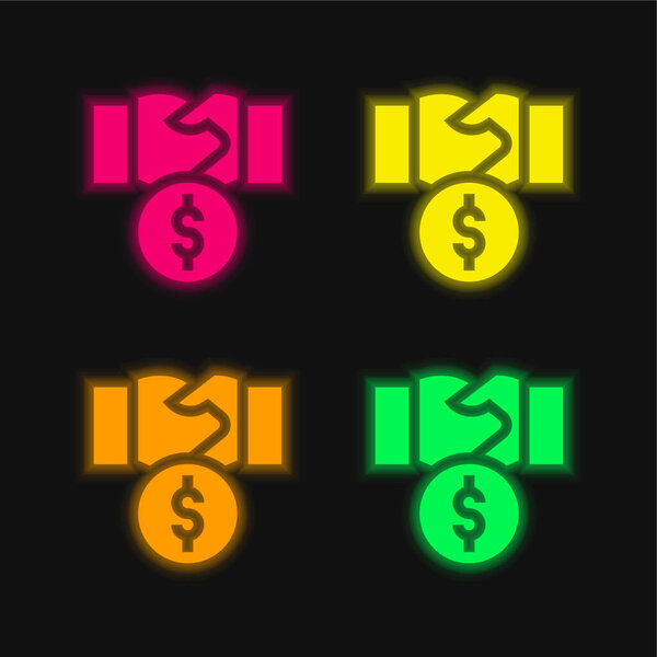 Bribery four color glowing neon vector icon