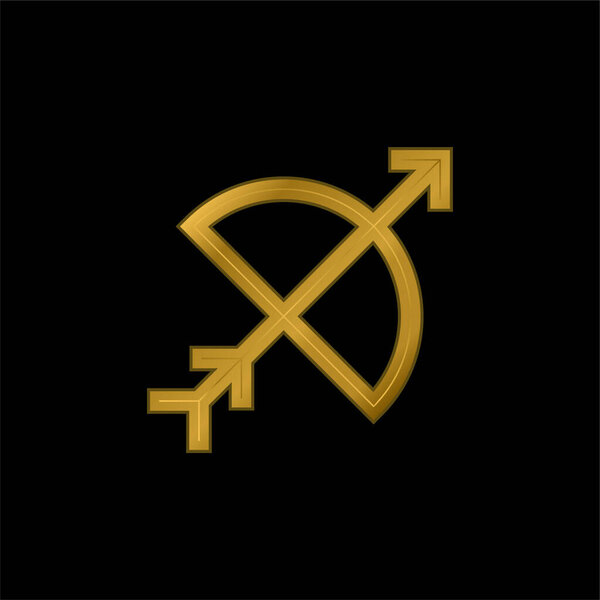 Archery gold plated metalic icon or logo vector