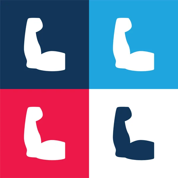 Biceps Blauw Rood Vier Kleuren Minimale Pictogram Set — Stockvector