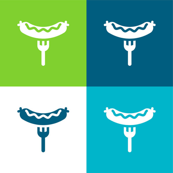 Bratwurst On Fork Flat четырехцветный минимальный набор значков