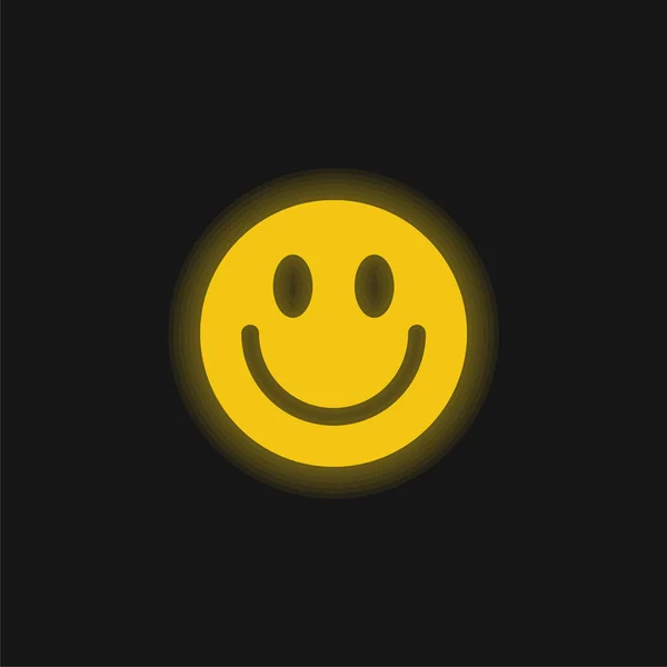 Big Smiley Gezicht Geel Gloeiende Neon Pictogram — Stockvector