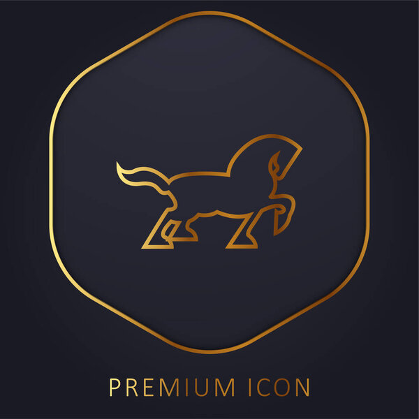 Big Black Horse Walking Side Silhouette With Tail And One Foot Up golden line premium logo or icon