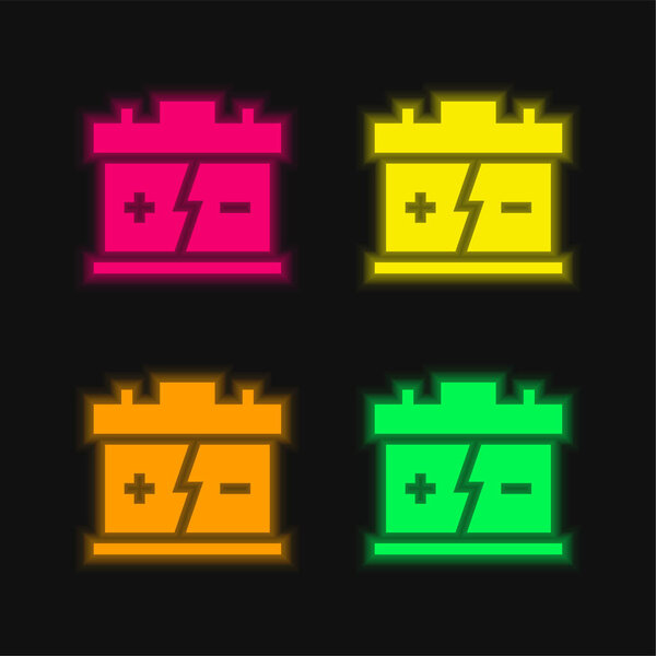 Battery four color glowing neon vector icon