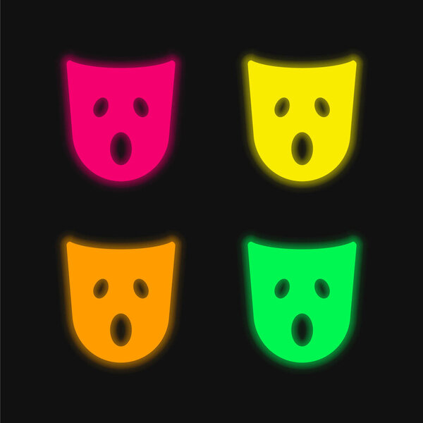 Astonishment Mask four color glowing neon vector icon