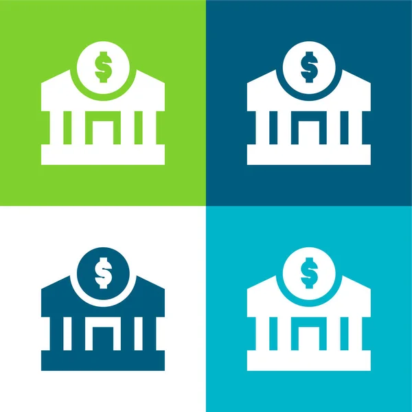 Set Icone Minimali Quattro Colori Bank Flat — Vettoriale Stock
