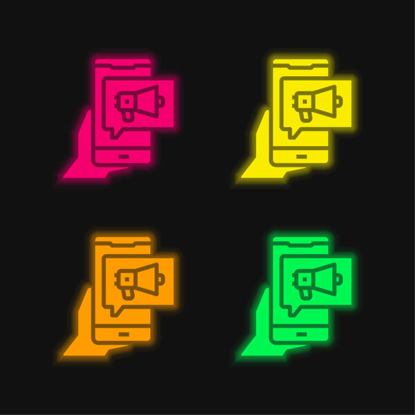 Реклама четырехцветный светящийся неоновый вектор значок