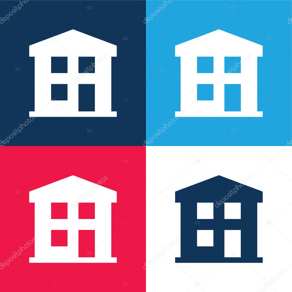 Apartment blue and red four color minimal icon set