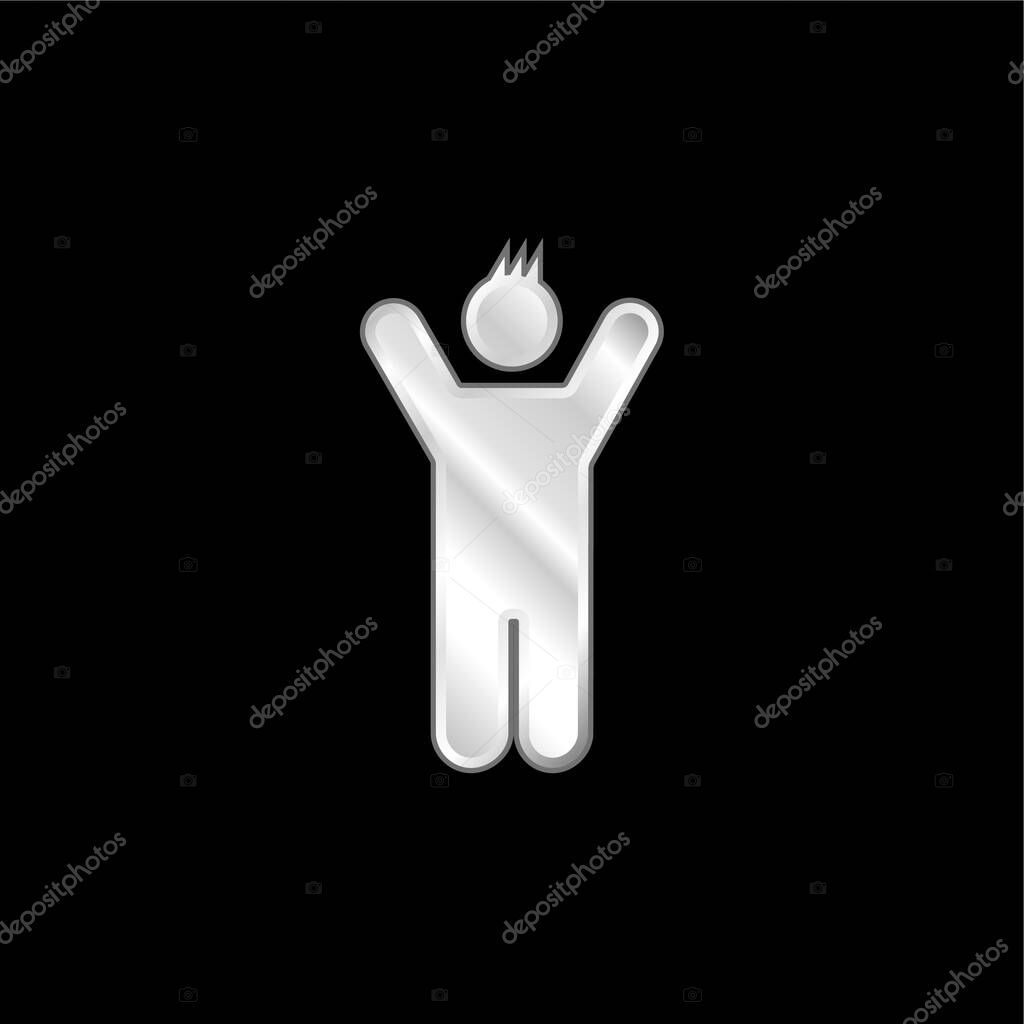 Boy With Rised Arms silver plated metallic icon