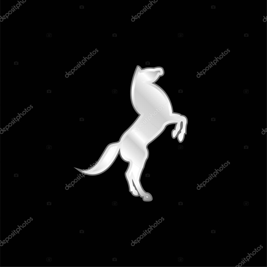 Big Horse Stand Up Pose On Back Paws silver plated metallic icon