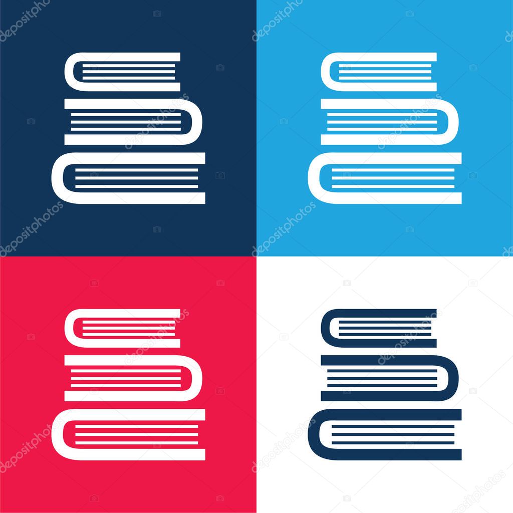 Books Stack From Top View blue and red four color minimal icon set