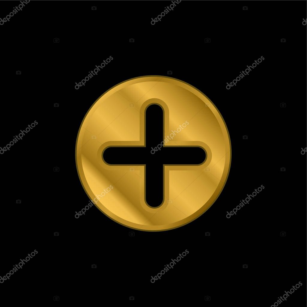 Add Button With Plus Symbol In A Black Circle gold plated metalic icon or logo vector