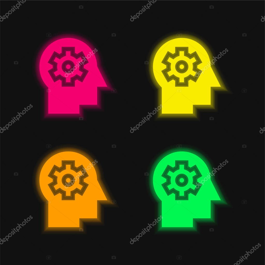 Brain four color glowing neon vector icon