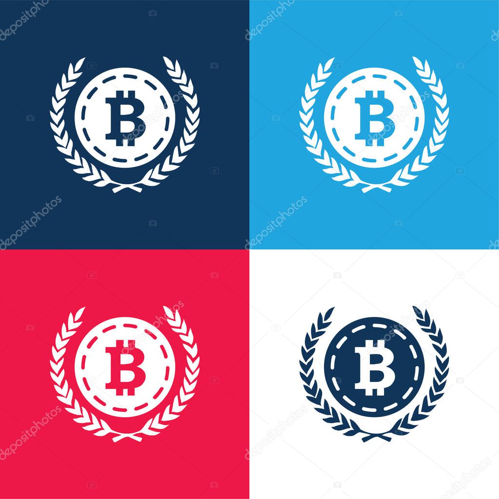 Bitcoin With Olive Leaves At Both Sides blue and red four color minimal icon set