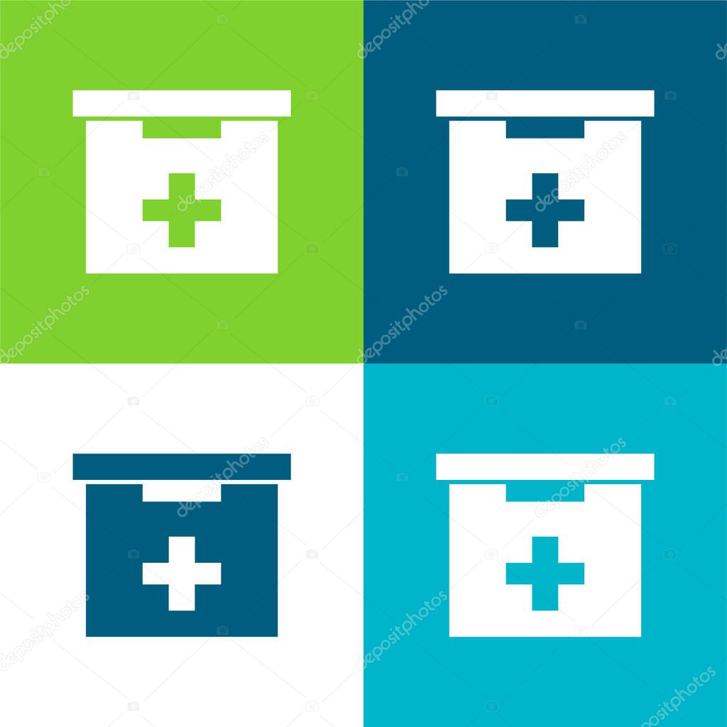 Bathroom First Aid Kit Box Flat four color minimal icon set