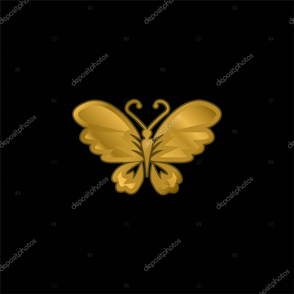 Black Butterfly Top View With Opened Wings gold plated metalic icon or logo vector