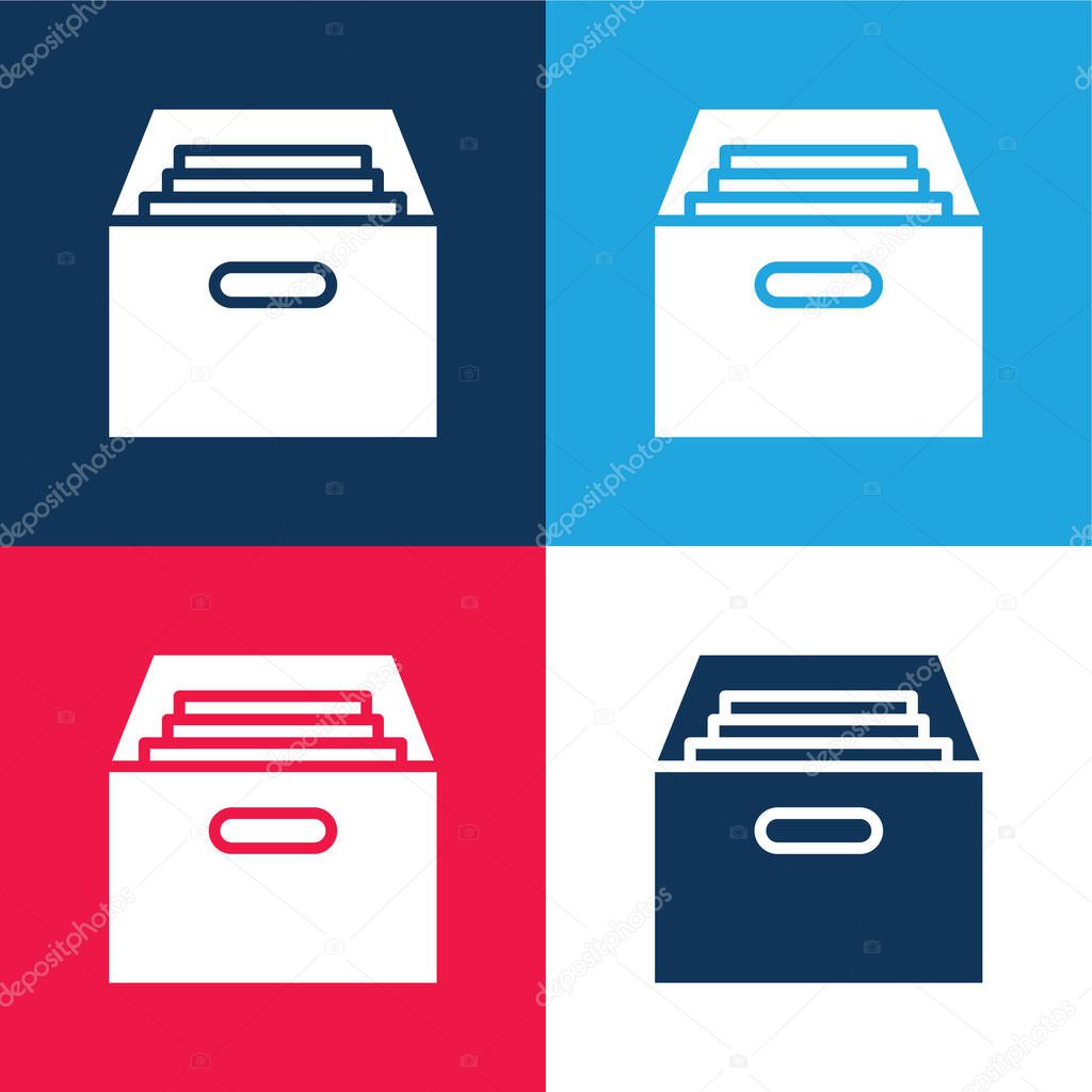 Archive blue and red four color minimal icon set