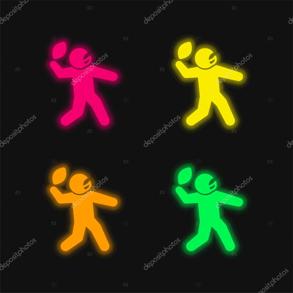 American Football Player four color glowing neon vector icon