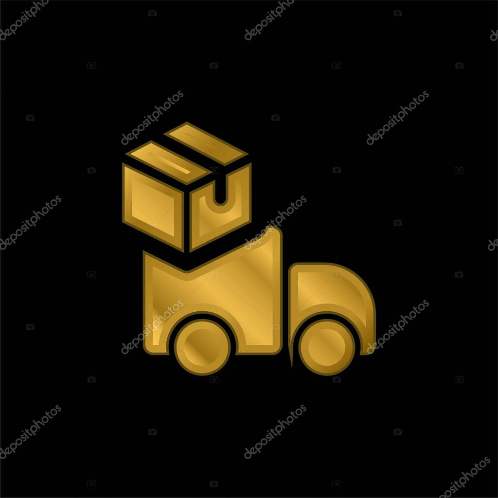 Box gold plated metalic icon or logo vector