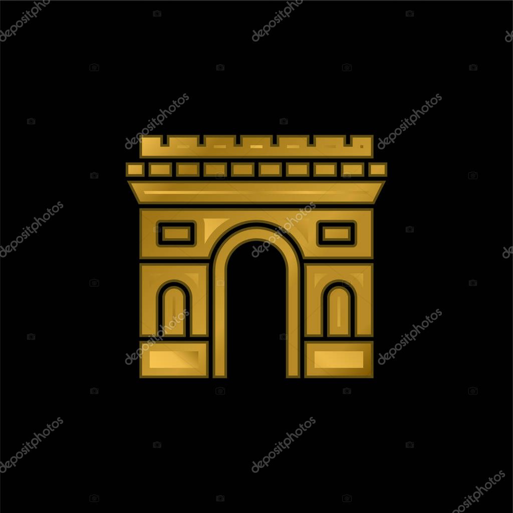 Arc De Triomphe gold plated metalic icon or logo vector