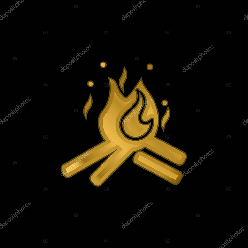 Bonfire gold plated metalic icon or logo vector