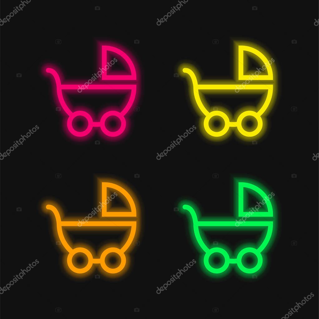 Baby Transport Side View four color glowing neon vector icon
