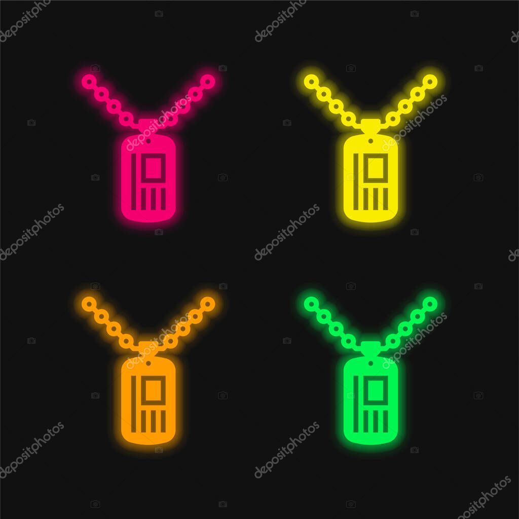 Army Dog Tag four color glowing neon vector icon