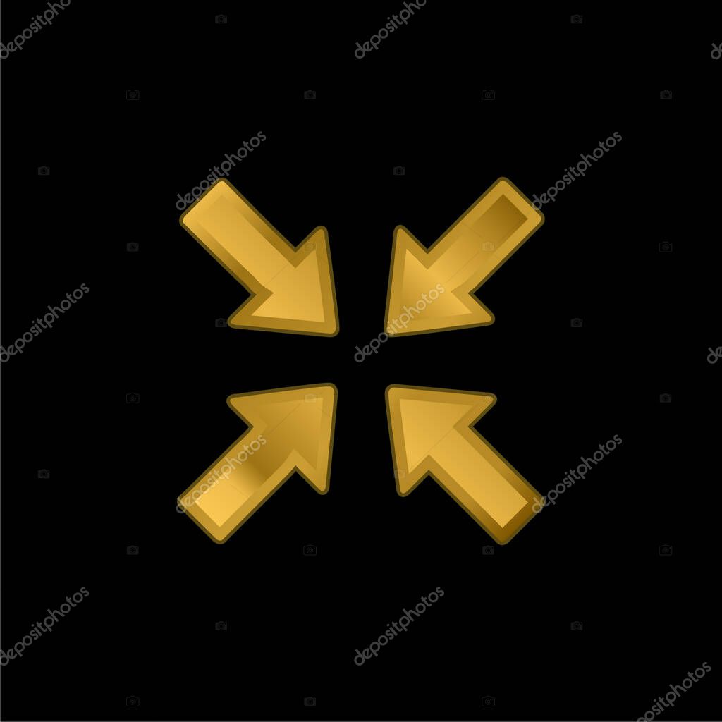 Arrows Pointing To Center gold plated metalic icon or logo vector