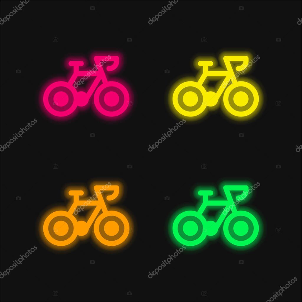 Bicycle four color glowing neon vector icon