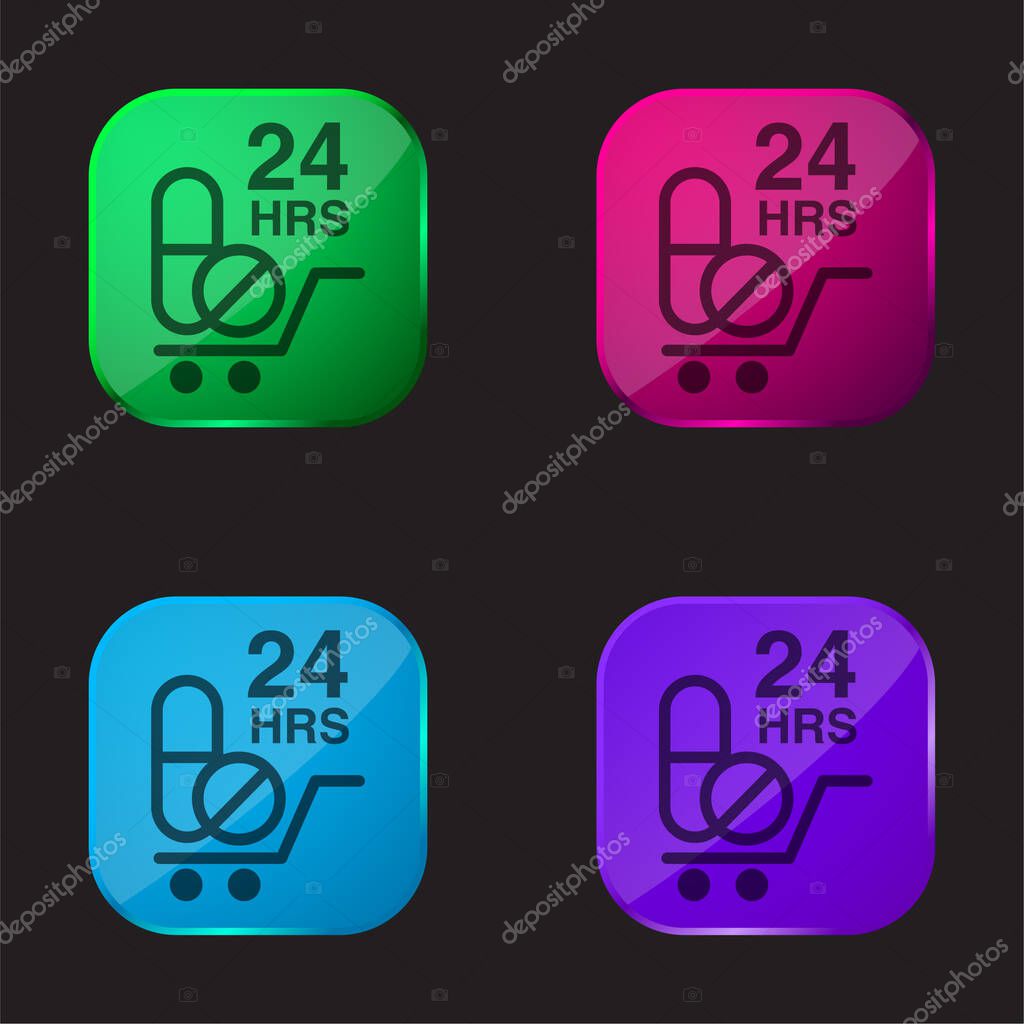 24 Hours Drugs Delivery four color glass button icon