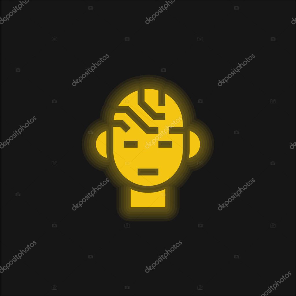 Brain yellow glowing neon icon