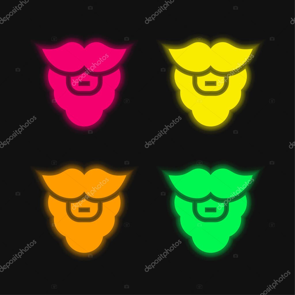Beard four color glowing neon vector icon