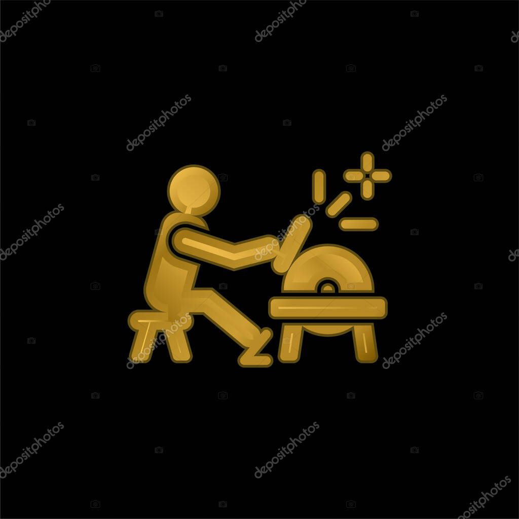 Blacksmith gold plated metalic icon or logo vector