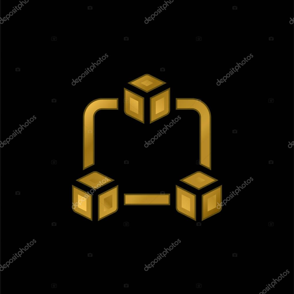 Blockchain gold plated metalic icon or logo vector