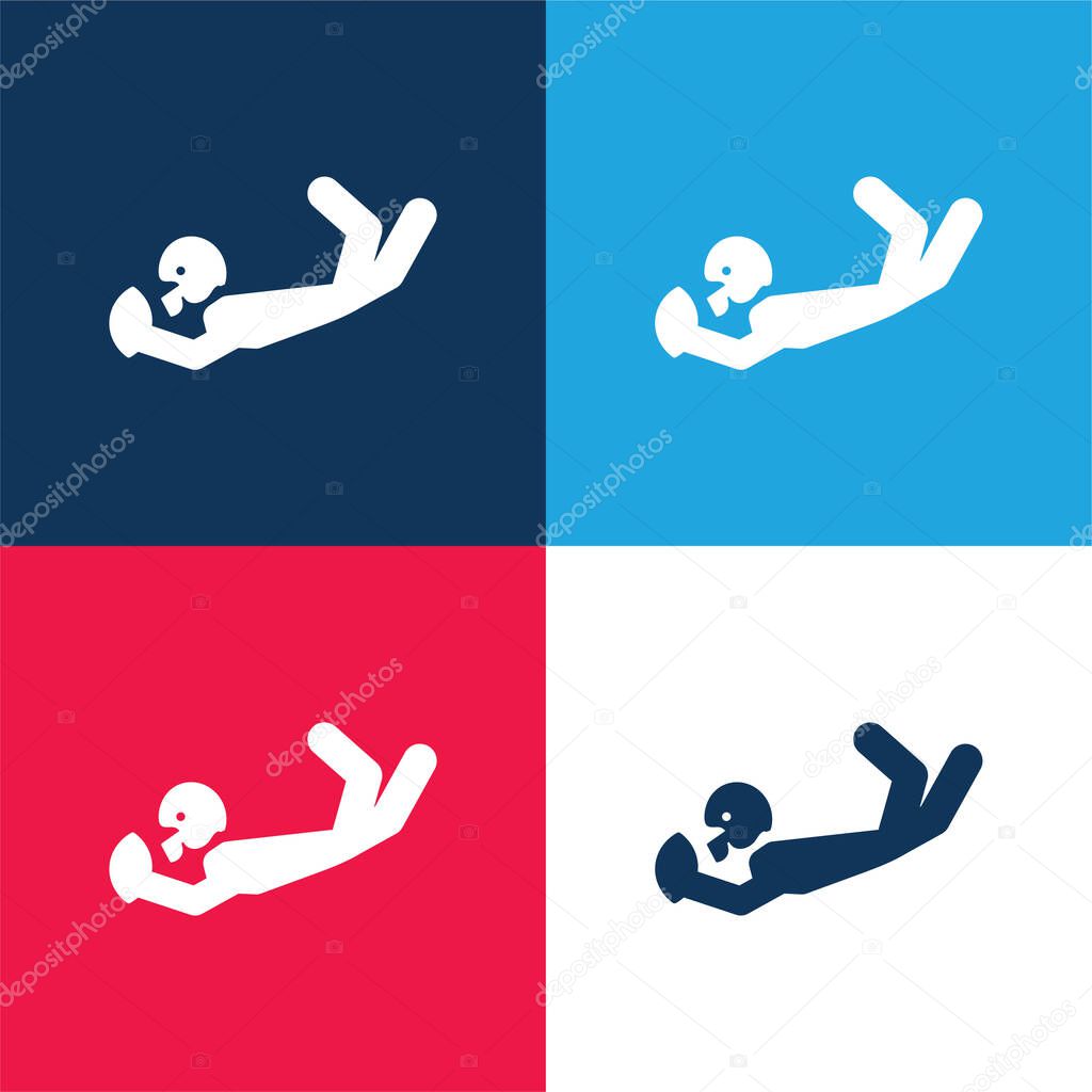 American Football Player Catching The Ball blue and red four color minimal icon set