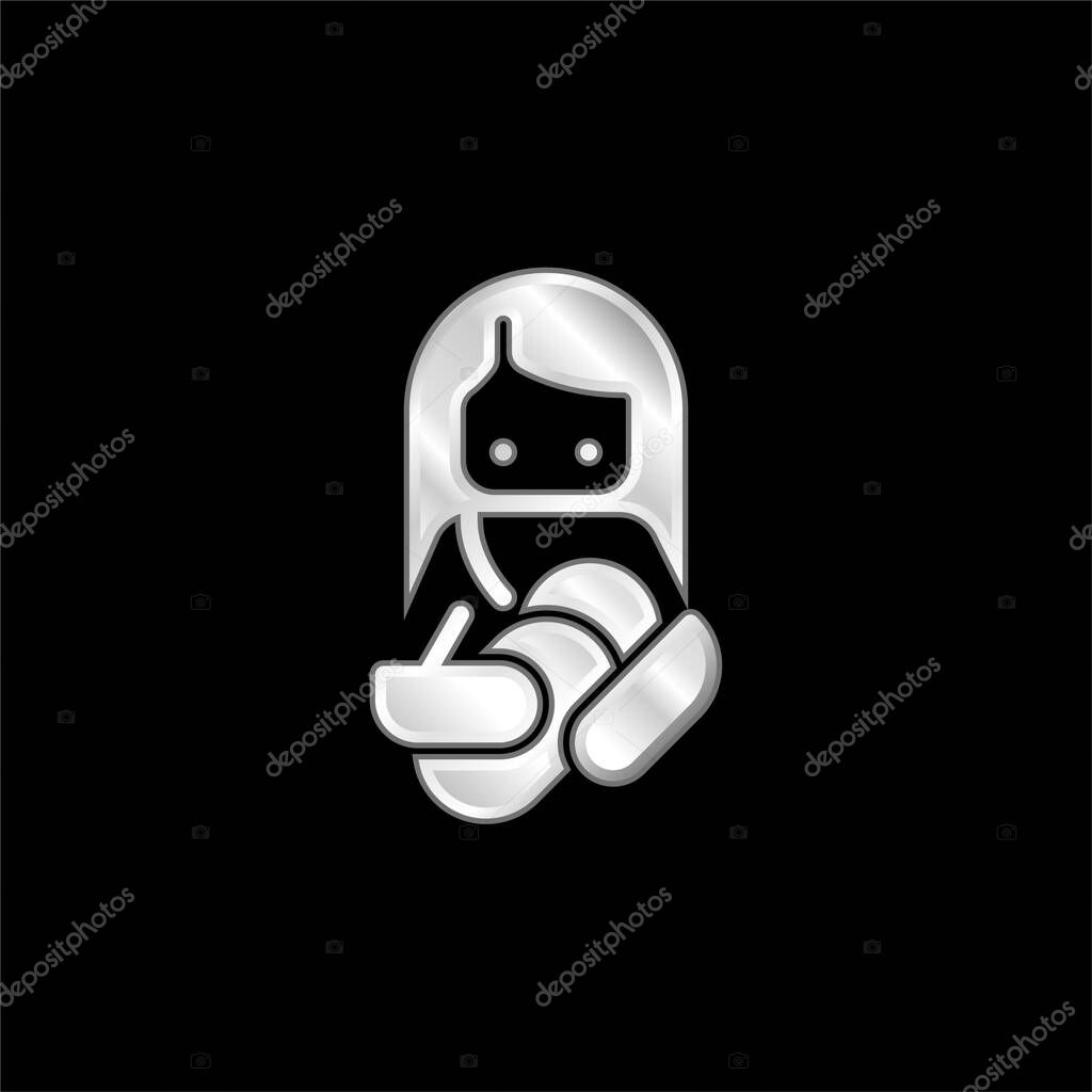 Breastfeeding silver plated metallic icon