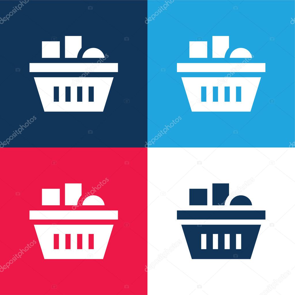 Basket blue and red four color minimal icon set