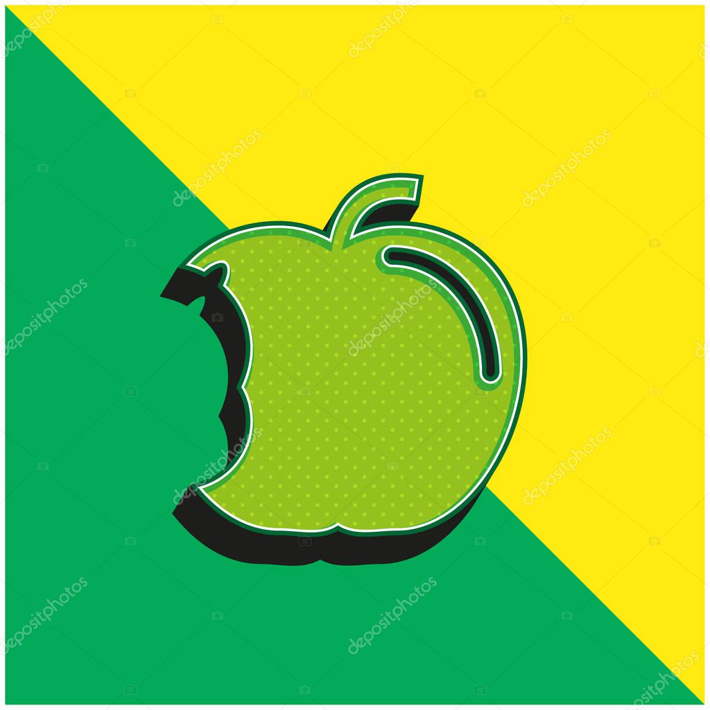 Apple With Big Bite Green and yellow modern 3d vector icon logo