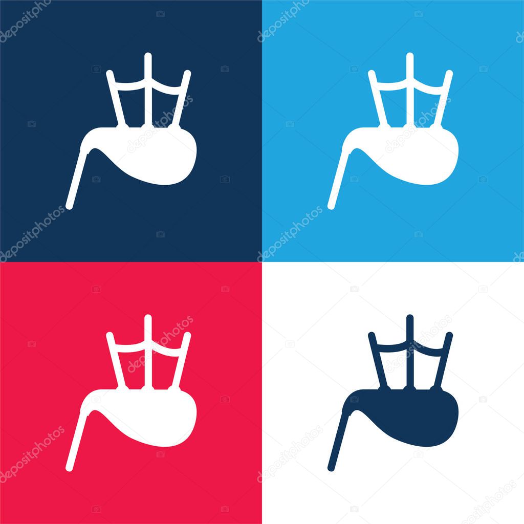 Bag Pipe blue and red four color minimal icon set
