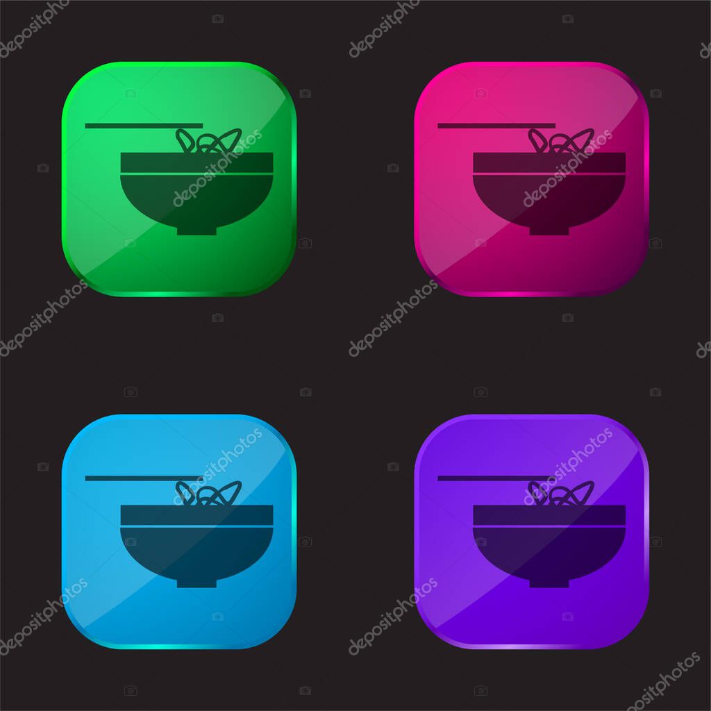 Bowl With Chinese Noodles four color glass button icon
