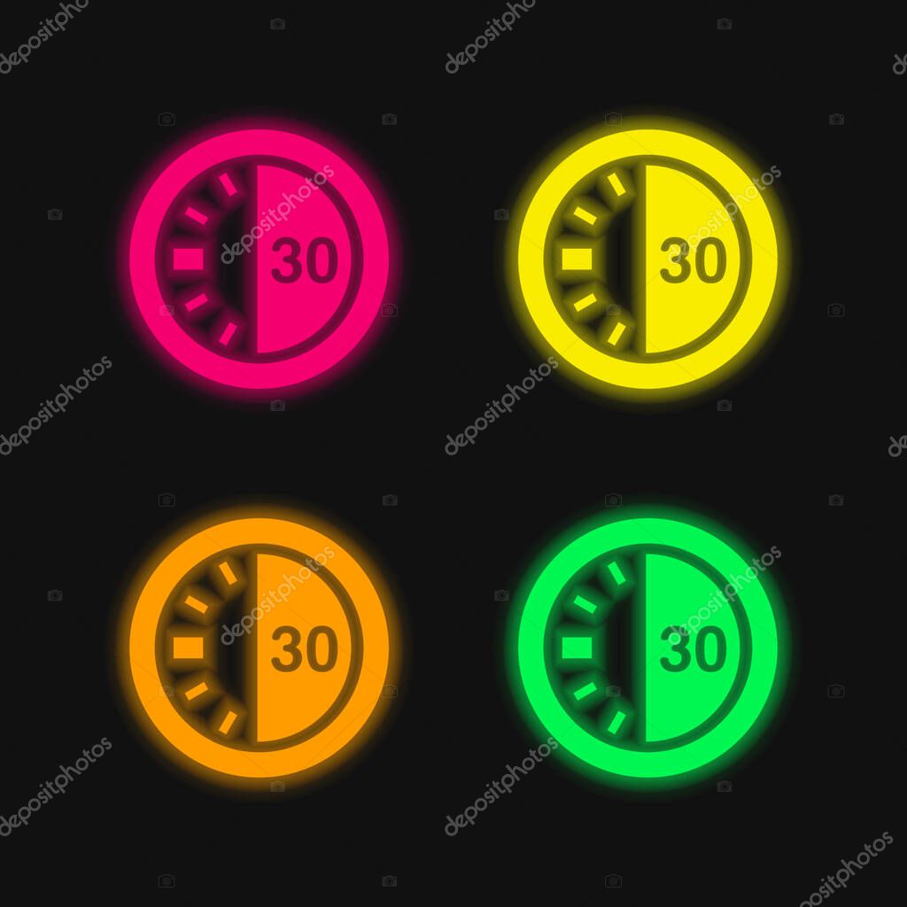 30 Seconds On A Timer four color glowing neon vector icon
