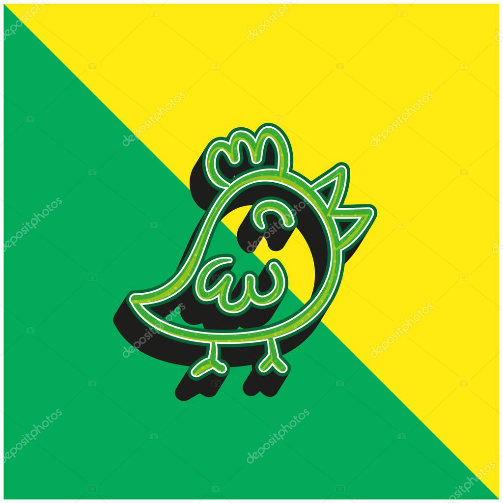 Bird Hand Drawn Toy Animal Green and yellow modern 3d vector icon logo
