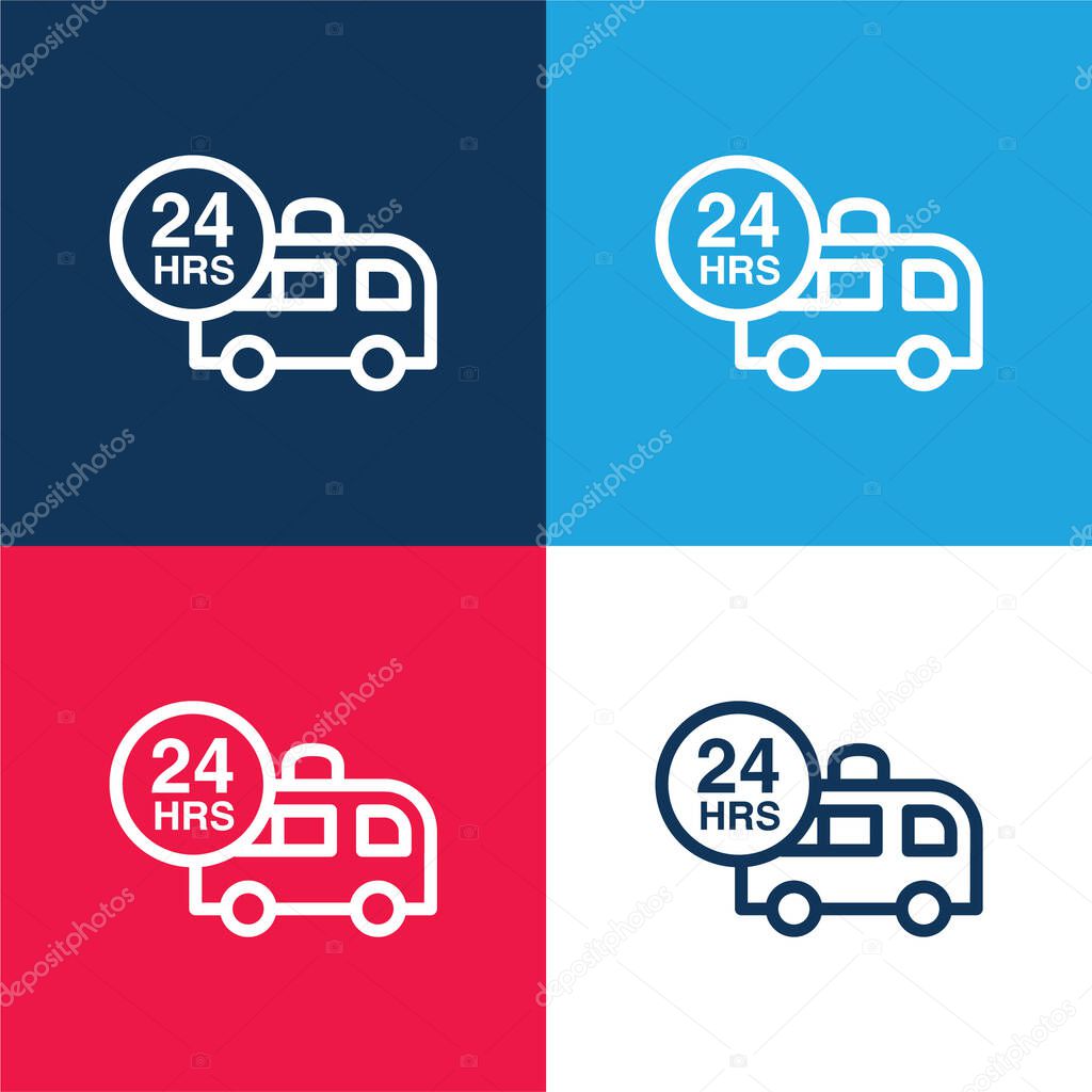 Ambulance Assistance 24 Hours blue and red four color minimal icon set