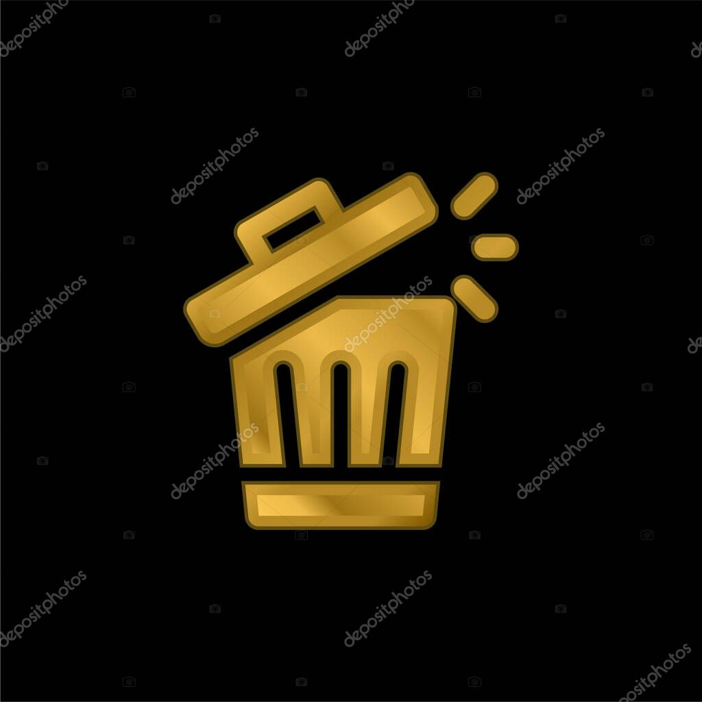 Bin gold plated metalic icon or logo vector