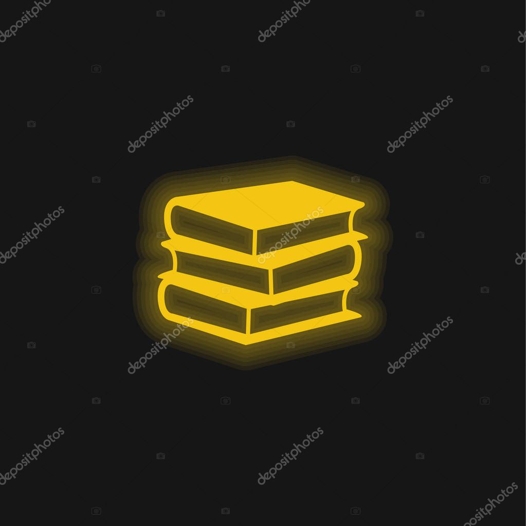 Books Stack Of Three yellow glowing neon icon