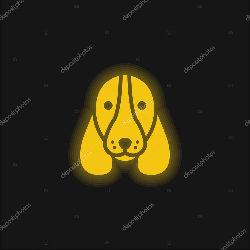 Basset Hound Dog Head yellow glowing neon icon